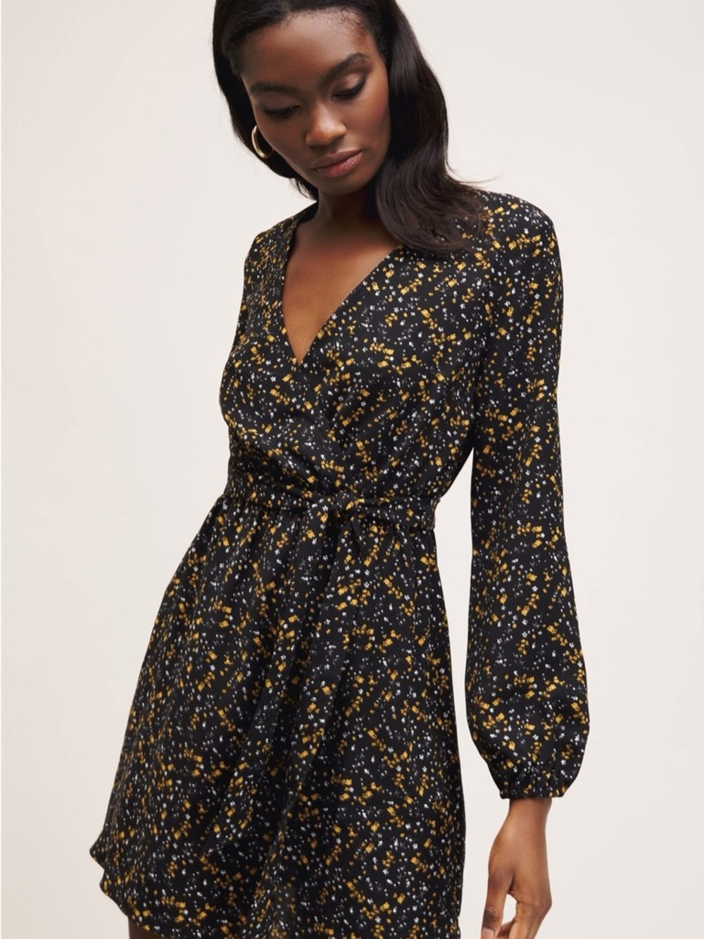 Black Floral Long Sleeve Mini Dress